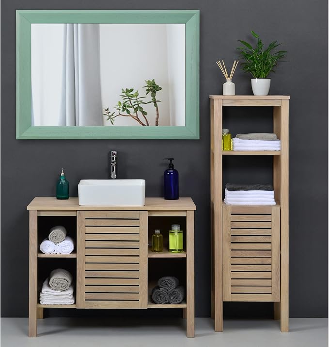 AAZZKANG Wood Framed Mirror Rectangle Modern Farmhouse Wall Mirrors Decor Large 28"x20" for Bedroom Living Room Bathroom Dressing Room Green
