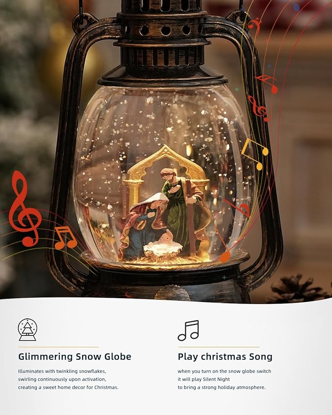 Christmas Decorations Nativity Snow Globe,Musical Christmas Snow Globes Light Up Glitter 6H Timer Nativity Scene Religious Decor Gifts