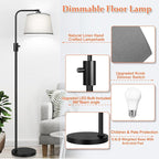 【Upgraded】 Dimmable Floor Lamp, 1000 Lumens LED Edison Bulb Included, Arc Floor Lamps for Living Room Modern Standing Lamp with Gray Shade, Tall Lamps for Living Room Bedroom Office Dining Room