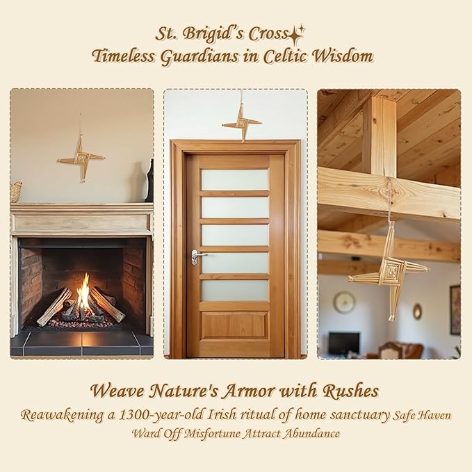 Brilucky Traditional St. Brigid's Wall Cross, Celtic Cross Imbolc Decor, Irish Blessing Wall Decor, 8 Inch