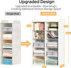 White 5-Tier Hanging Closet Storage Organizer - Space-Saving Dual-Row Foldable Shelves with 3 Hooks, Wardrobe Organizer for Dorm, Bedroom, Clothes and Accessories