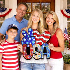 Wooden 4th of July Decorations Patriotic Wreaths for Front Door Independence Day Decorations Star Sign Welcome Memorial Day Hanging for Home Wall Decor Outdoor Indoor Red White and Blue Wreath 6