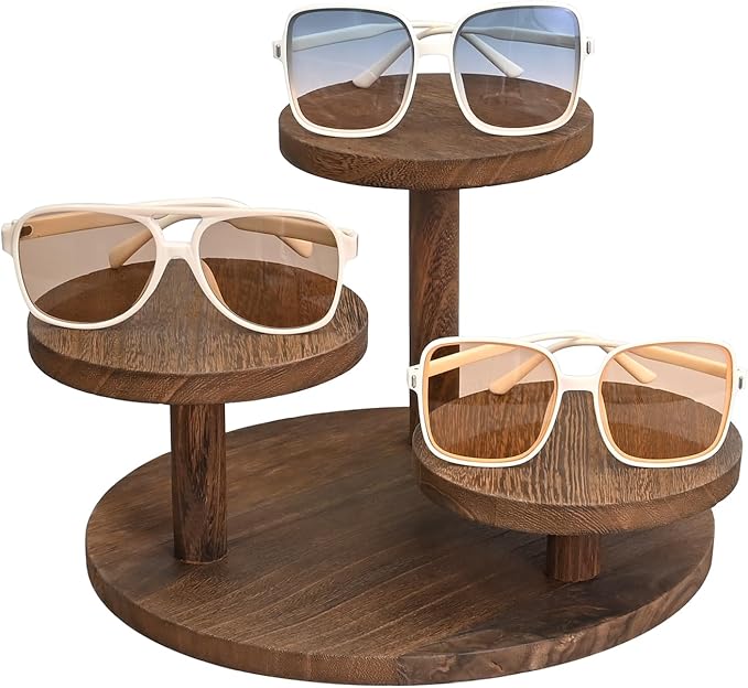 Ikee Design 3-Tier Wooden Display Riser for Jewelry, Wooden Jewelry and Figurine Display Risers, Wood Riser for Decor, Multilevel Stand for Action Figures and Home Decor, Brown Color