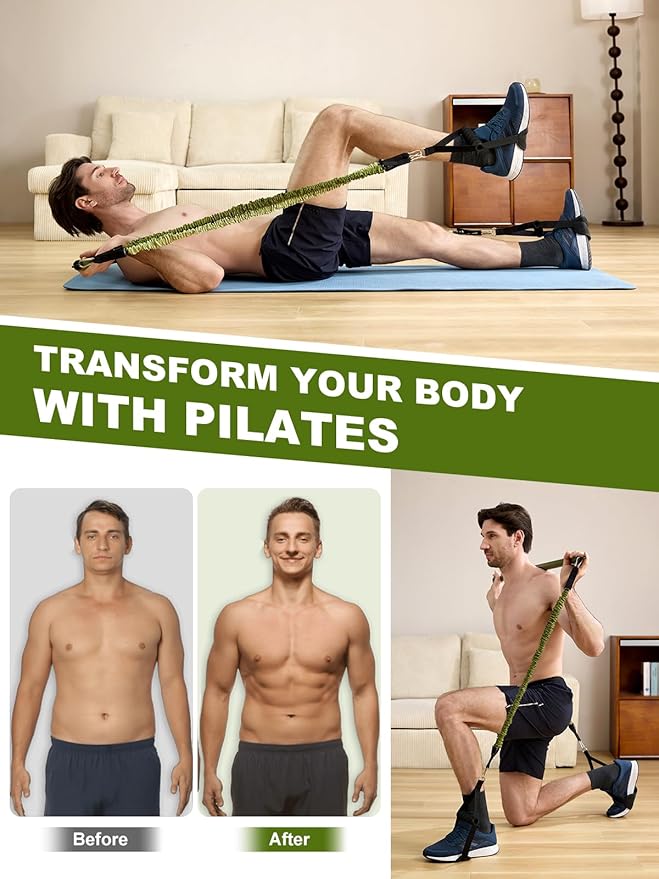 Pilates Bar Kit with Resistance Bands,260LBS Heavy Duty Resistance Bands for Working Out, Strength Pilates Equipment with Handles Door Anchor, Versatile Pilates Kit for Man Woman Full-Body Workouts