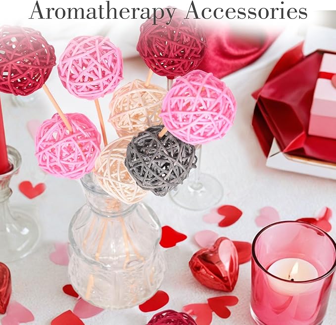 DomeStar 24PCS Pink Rattan Balls Decorative Balls for Bowl Centerpiece, 2 Inches Home Indoor Table Decor - Valentine's Day Tiered Tray Heart Bowl Fillers