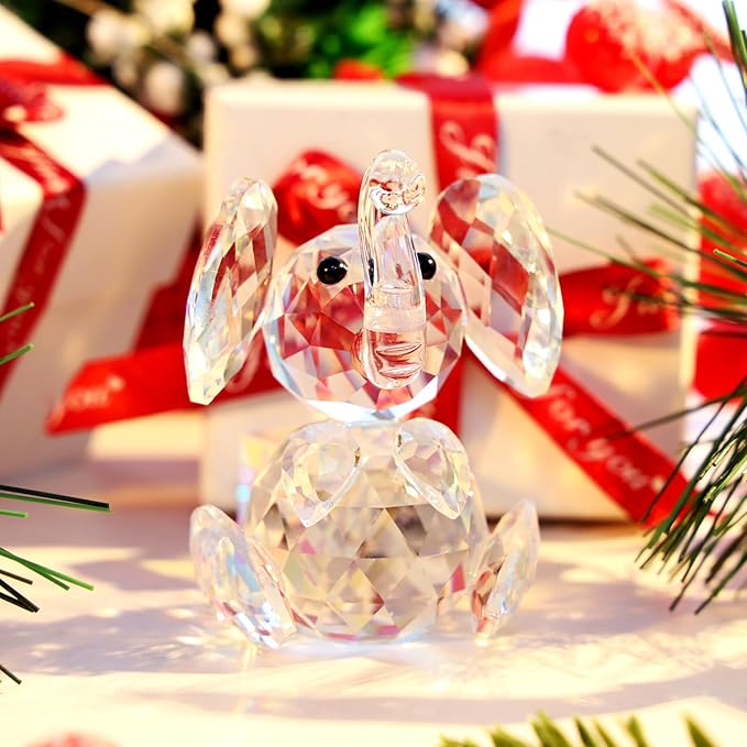 DUQGUHO Crystal Elephant Gifts for Women - Cute White Decor, Glass Figurine, Inspirational Gift for Mom - Home Animal Ornament Statue