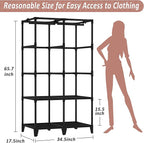 Wardrobe Closet, Quick and Easy Assembly, Black Portable Closet with 2 Hanging Rods 4 Storage Shelves and 8 Side Pockets, Sturdy and Stable Clothes Rack with Cover, for Bedroom and Dormitory