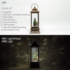 12" Christmas Snow Globe Lantern with Christmas Tree and Gift - Water Swirling Glitter LED Light Lantern with Music - Vintage Xmas Gifts - USB Plug or Battery Operated Home Decor (Christmas tree Gift)
