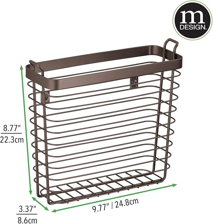 mDesign Metal Wire Farmhouse Wall Mount Magazine Holder, Home Storage Organizer - Space Saving Rack for Magazines, Books, Newspapers, Tablets in Mudroom, Bathroom, Office - Bronze