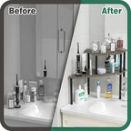 Weenson Bathroom Counter Organizer Over Sink Organizer for Toiletries, Makeup, Kitchen Countertop Organizer Spice Rack for Salt, 2-Tier Corner Counter Shelf for Coffee Area Storage(Rustic Grey)