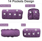 Sofa Armrest Organizer,Couch Remote Control Holder with 14 Pockets Waterproof Non Slip Recliner Organizer for TV Remotes Caddy, Book, Magazines, Ipad (Purple)