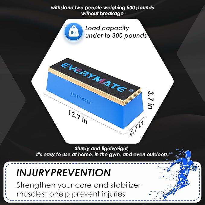EVERYMATE Squat Block Athletic Balance Trainer for Stretching, Fitness, and Physical Therapy, Improve Balance, Stability, and Athletic Performance, Home Gym and Personal Training Equipment