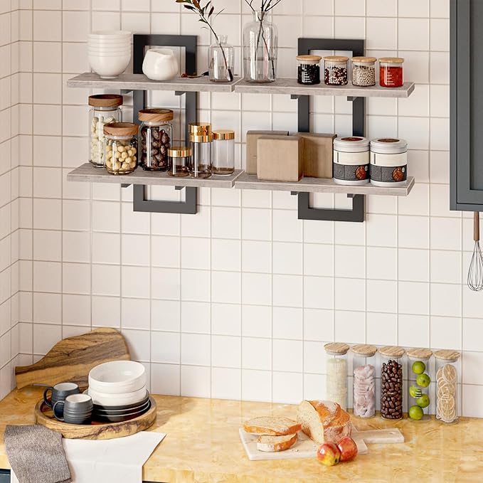HOOBRO Floating Shelves, 15 Inch Wall Shelf Set of 2, Wall Mounted Storage Shelves 2-Tier, Hanging Bathroom Shelves, for Living Room, Bedroom, Bathroom, Kitchen, Greige BG32BJ01