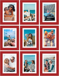 Vittanly 5x7 Picture Frames Set of 9, Shatter Resistant Plexiglass, Display 4x6 Pictures with Mat or 5x7 without Mat, Photo Frames for Wall or Tabletop, Engineered Wood, Red