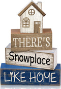 Lineshading 4 Pcs Christmas Table Decoration Wooden House Decor Christmas Tiered Tray Decor Rustic Decorative Home Block Signs Gifts Winter Centerpieces Farmhouse Sweet Home Decoration for Shelf
