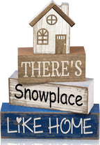 Lineshading 4 Pcs Christmas Table Decoration Wooden House Decor Christmas Tiered Tray Decor Rustic Decorative Home Block Signs Gifts Winter Centerpieces Farmhouse Sweet Home Decoration for Shelf
