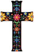 TNVDFNBR Floral Mexican Cross Wall Decor, Hand Painted Wooden Cross Wall Art, Mexican Crucifix for Home Room Church Decoration (6.5x10 Inches)-A01