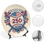 250th Anniversary Decorative Plates 8 Inch Baseball Theme Patriotic Decorations Commemorative Plates with Stand Independence Day 4th of July Semiquincentennial Decor