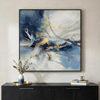 Framed Abstract Wall Art, Modern Blue White Gold Canvas Prints Artwork for Walls, Contemporary Minimalist Square Pictures for Living Room Bedroom Dining Room Hallway Office Home Decor, 30x30 In