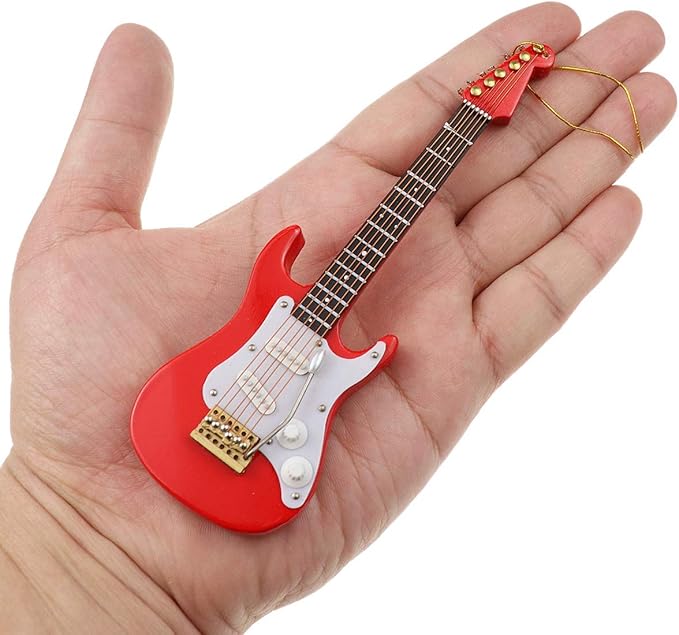 Wooden String Miniature Electric Guitar Hanging Ornament Mini Musical Instrument Replica Holiday Tree Home Decoration Display Ornament (5.49" Electric Guitar)