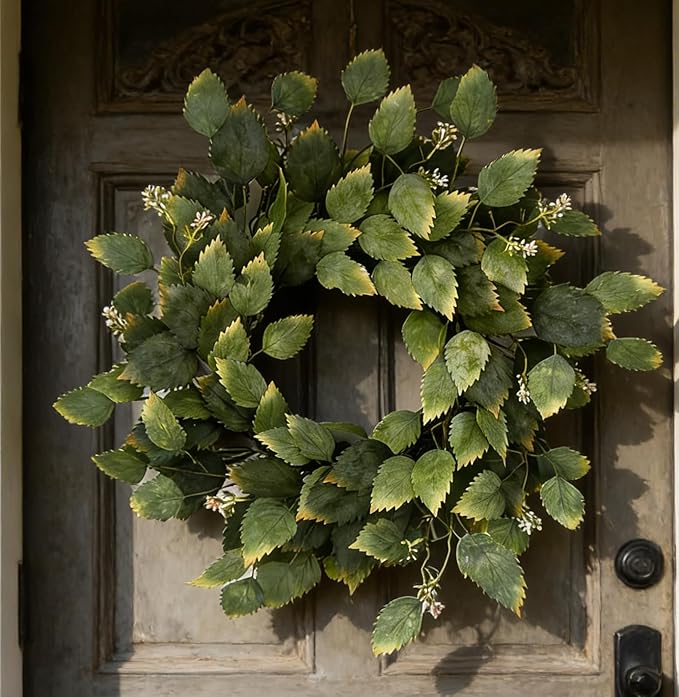 26" Green Hibiscus & Eucalyptus Leaf Wreath for Front Door - Large Artificial Greenery Outdoor Wreath for Porch, Window, Farmhouse, Home, Holiday, Hanging Decor - Spring, Summer, Fall, All Seasons