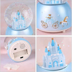 Castle Snow Globes Luminous Music Box Cartoon Christmas Snow House Automatic Spray Rotating Crystal Ball with Color Changing LED Lights for Home Decoration Birthday Gift