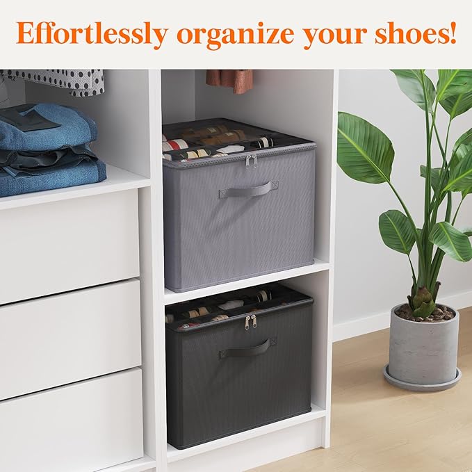 Lifewit Shoe Storage Organizer for Closet, Fabric Large Shoe Box Storage Containers with Clear Cover, Foldable Bins for Boots Heels Sneakers Fits 72-96 Pairs (Each 12-16 Pairs) 6 Pack Gray