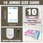 HIBAG Vacuum Storage Bags with Electric Pump, Vacuum Seal Bags for Clothing, Pillows, Blanket Bedding Comforters, 10 pack Jumbo