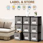 Geelin 9 Cube Storage Organizer with Fabric Bins and Labels 11 Inch, Fabric Collapsible Cubby Clothes Storage Drawer Dresser for Bedroom Living Room Office Organization