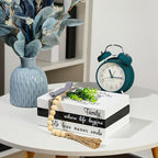 Capoda 3 Pcs Decorative Books for Home Decor Farmhouse Faux Stacked Books Wooden Rustic Table Decor with Bead Garland Twine Ribbon Faux Leaf for Table(Love)