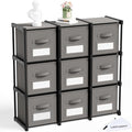 Geelin 9 Cube Storage Organizer with Fabric Bins and Labels 11 Inch, Fabric Collapsible Cubby Clothes Storage Drawer Dresser for Bedroom Living Room Office Organization
