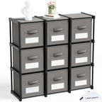 Geelin 9 Cube Storage Organizer with Fabric Bins and Labels 11 Inch, Fabric Collapsible Cubby Clothes Storage Drawer Dresser for Bedroom Living Room Office Organization