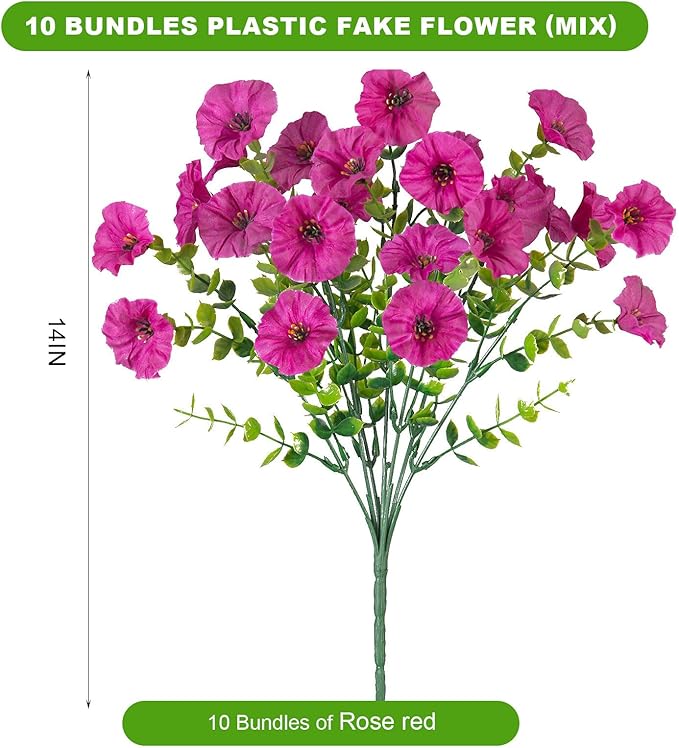 12 Bundles Morning Glory Artificial Flowers for Outdoor Decoration UV Resistant Fake Plastic Plants Artificial Greenery for Indoor Outdoor Garden Patio Window Box Home Decor