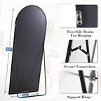DUMOS Arched Full Length Floor Mirror, 65"x24" Full Body Standing Mirror with Aluminum Frame and Shatter Proorf Nano Glass, Modern Wall Hanging Leaning for Living Room, Home Decor, Black