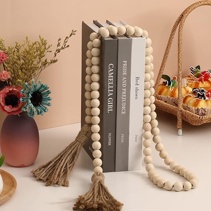 IMIKEYA Wooden Beads Garland: 3PCS Farmhouse Wood Bead Garland for Tiered Tray Farmhouse s Hanging Wood with Tassels Prayer Rustic s for Coffee Table Decor
