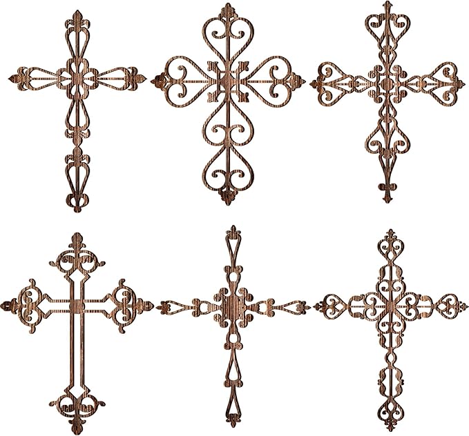 Soaoo 6 Pcs Wooden Wall Hanging Cross - Religious Antique Wall Decor Hand Carved for Home, Living Room - Catholic Crucifix, 12 x 8 Inch (Wood Color)