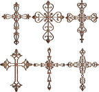 Soaoo 6 Pcs Wooden Wall Hanging Cross - Religious Antique Wall Decor Hand Carved for Home, Living Room - Catholic Crucifix, 12 x 8 Inch (Wood Color)