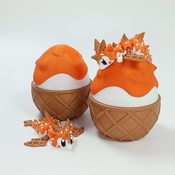 Enchanted 3D Egg with Miniature Inside - Handcrafted Printed Collectible | Fantasy Decor & Gift (Ice Cream Dragon & Egg (Box))