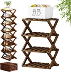 The 9-Tier No-Assembly Bamboo Rack, 3-9 Tiers Bamboo Shoe Rack, Foldable Bamboo Vertical Shoe Organizer, Multifunctional & Space-Saving, For Entryway, Closet, Corner, Bedroom, Hallway (Walnut, 4Tiers)