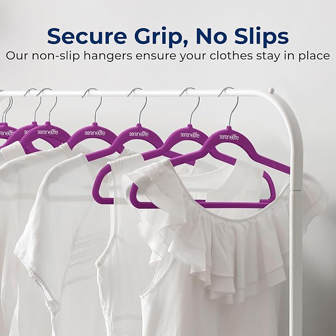 SereneLife 50 Pack Velvet Hangers - Non-Slip, 360° Swivel Hook - Ultra-Thin, Lightweight Velvet Hangers for Shirts, Sweaters, Hoodies, Kids Clothes & Dresses - Space-Saving