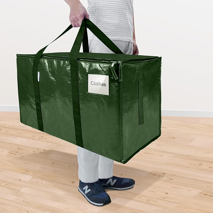 TICONN 6 Pack Extra Large Moving Bags Heavy Duty with Zippers & Carrying Handles, Durable Storage Bags Moving Boxes for Closet Organizers and Storage (6 Pack, Olive)
