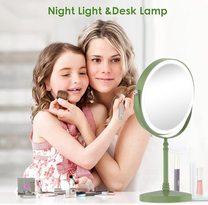 DEIOVWXS Makeup Mirror, 3000mAh Rechargeable Double-Sided Magnifying Vanity Mirror with 3 Colors, 1X/10X, Adjustable Brightness, Gifts for Mom, Mothers Day, Women, Wife, Girls, Dorm Room Essential