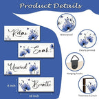 ONIZHITY Set of 4 Blue Bathroom Decor With Navy Blue Flower Wall Decor Inspire Relax Soak Unwind Breathe Rustic Farmhouse Wooden Wall Art for Bedroom Office Living Room Kitchen Decoration(Blue 10x4)