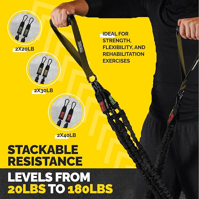 Tribe Lifting Tube Resistance Bands for Working Out Men and Women - 180lb Exercise Bands Set with Handles, Resistance Band Bar, Ankle Straps, Foot Straps, Door Anchor for Home Gym Strength Training