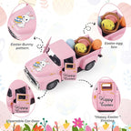 Spring Truck Decor, Pink Egg Bunny Truck Decorations for Home Indoor, Mini Basket Eggs Truck Tiered Tray Decor, Spring Rustic Farmhouse Kitchen Tabletop Decorations for Office