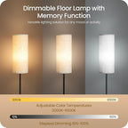 Set of 2 Slim Floor Lamps for Living Room with 2 Magnetic Remotes and Foot Switch, Dimmable Standing Lamp Mood for Bedroom Nursery, 3 Color Temperatures, 1-Hour Timer, 900LM Bulb Included, Beige Shade