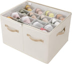 Shoe Organizer for Closet, Foldable Shoe Box with Adjustable Dividers and Clear Cover, Space Saving Shoe Storage Organizer Cabinet with Reinforced Handles, Fits 16 Pairs, Beige TP09Y
