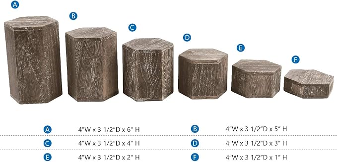 MOOCA Wooden 6 Pcs Hexagon Risers for Display Jewelry and Accessories Display Stand, Coffee