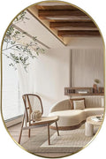 Gold Oval Mirror, 17"x30" Oval Bathroom Mirror, Vanity Mirror with Brushed Metal Frame, Wall Mount Mirrors Decor for Bathroom, Bedroom, Entryway, Living Room(Hangs Horizontally or Vertically)