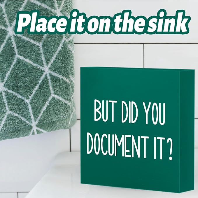 mmiishe The Office Gifts Desk Decor But Did You Document It Wooden Box Sign Funny Office Boss Gifts for Women Coworkers Boss Day Gifts for Him Decorations for Home Office 5 x 5 Inches (Green)